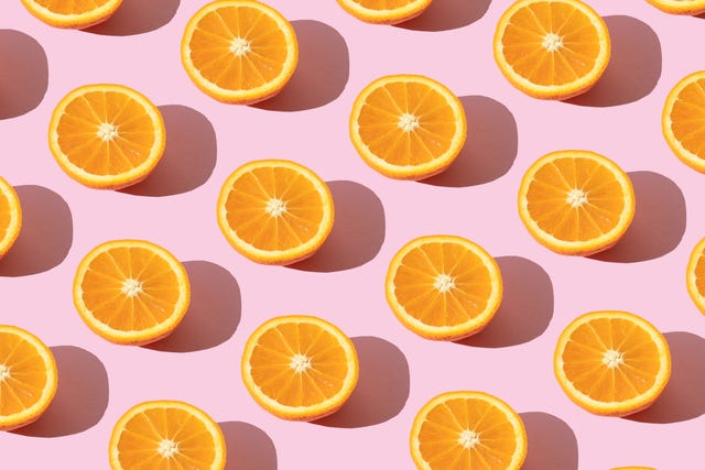 repeated orange on the pink background