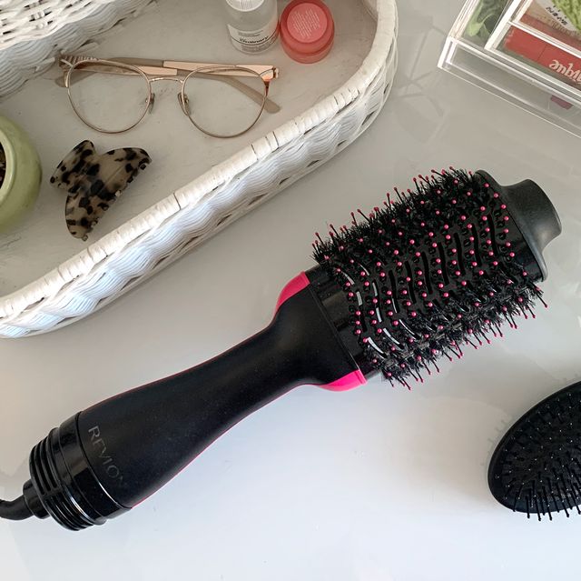 revlon hot brush on vanity with claw clips and makeup
