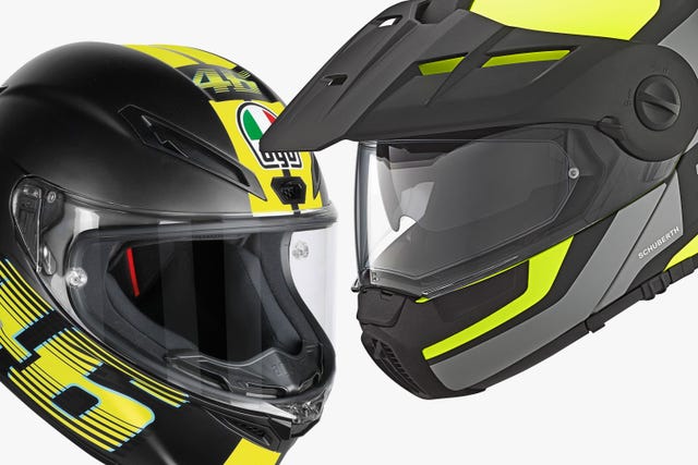 two motorcycle helmets