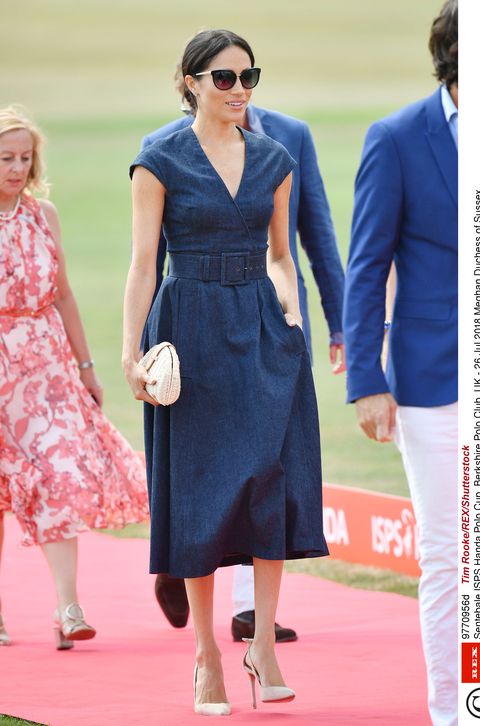 Meghan Markle Wears Summery Navy Blue Dress For Charity Polo Event