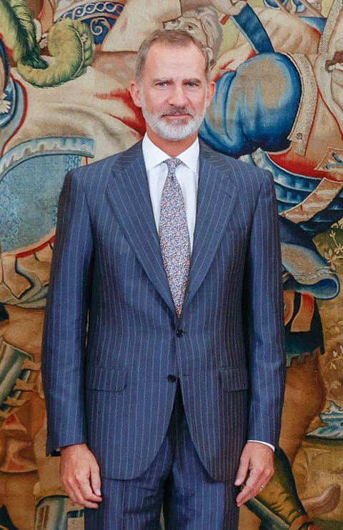 el marido de la reina letizia con un traje de raya diplomática