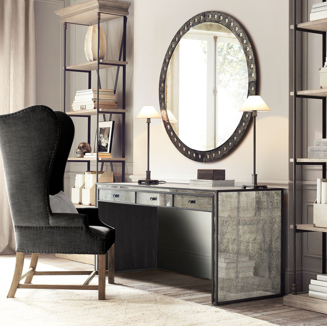 Mirror, Furniture, Room, Chest of drawers, Table, Dresser, Interior design, Drawer, Material property, Floor, 