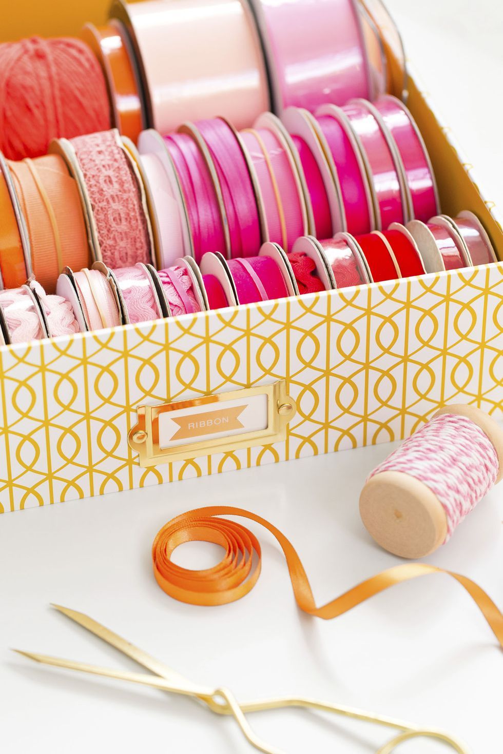 wrapping paper and ribbon storage