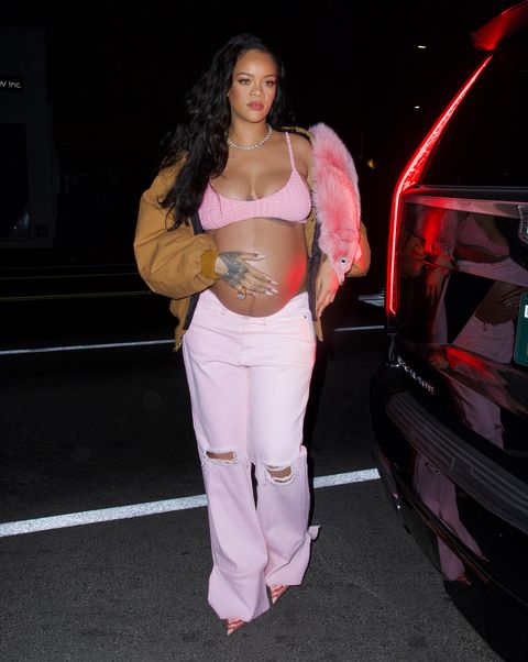 rihanna in a pink maternity look