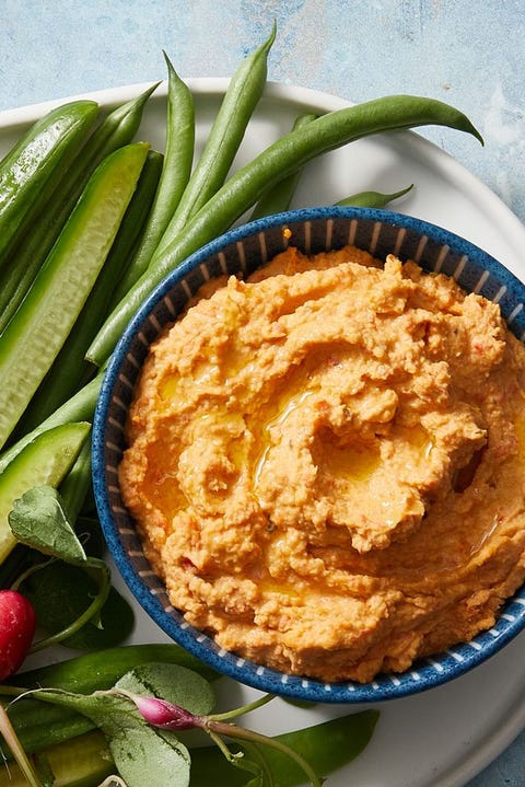 Roasted Red Pepper Hummus roasted red pepper hummus in a bowl