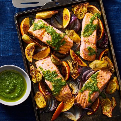 best salmon recipes roasted salmon artichokes and red onion