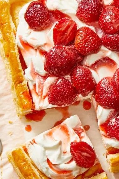 roasted strawberry tart with whipped cream and greek yogurt