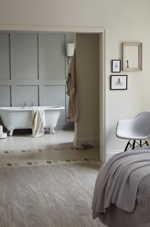Room Divider Ideas: Bedroom and en-suite separated by a stylish flooring border room divider ideas floor divider between bathroom and bedroom