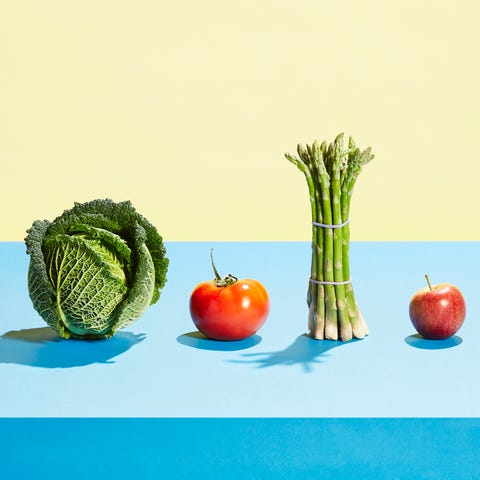 A row of different fruit and vegetables