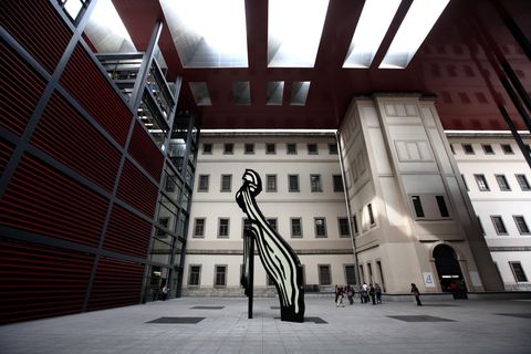 roy lichtenstein brushstroke sculpture in covered plaza of reina sofia national art museum museo nacional de arte reina sofia