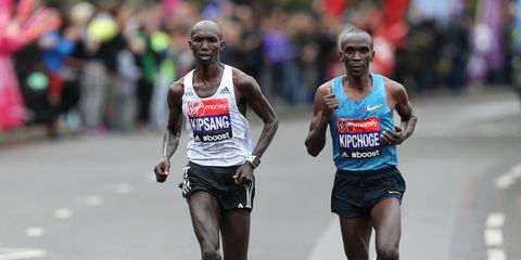 Eliud Kipchoge and Wilson Kipsang at the 2015 London Marathon