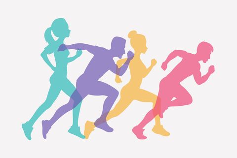 running people set of silhouettes, sport and activity background