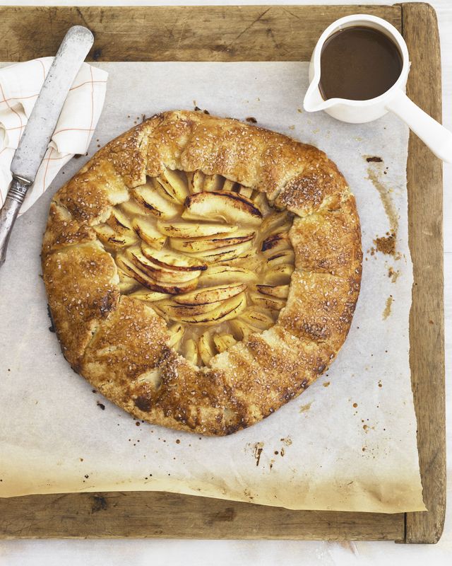 rustic apple galette with butterscotch sauce