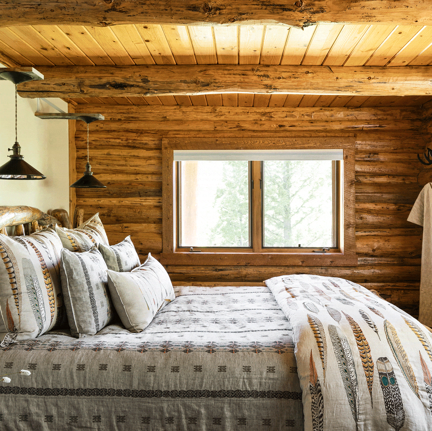 modern cabin master bedroom