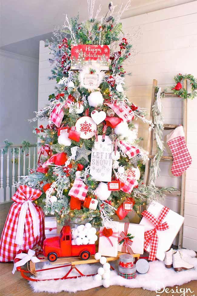 New Country Cottage Retro Diner Picnic RED CHECK Christmas Tree Skirt 21" 
