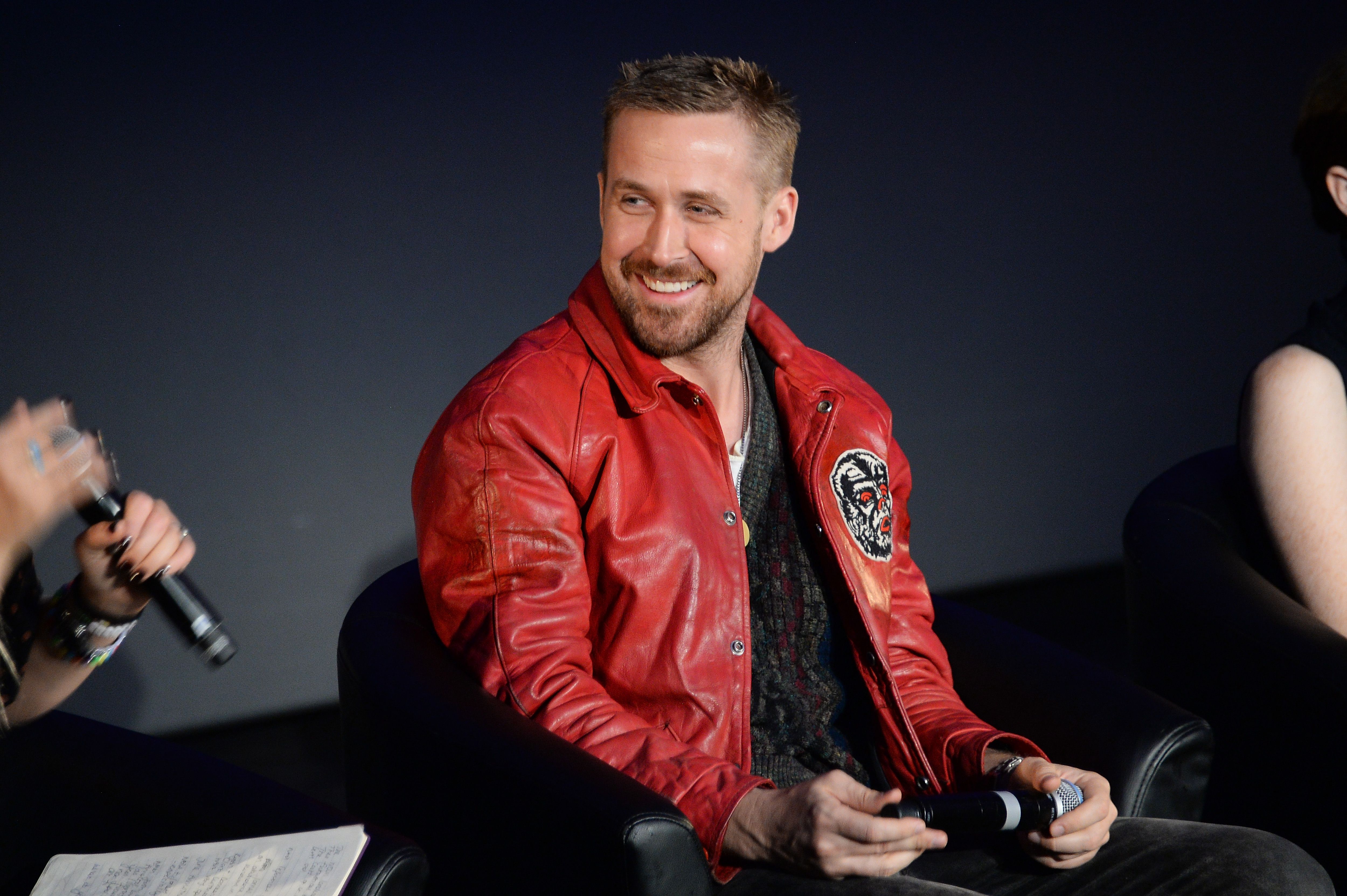 ryan gosling red leather jacket