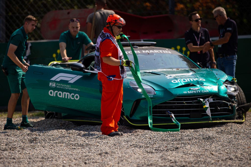 Aston Martin F1 Safety Car Crashes at Monza