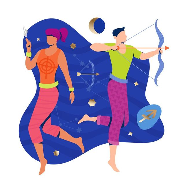 sagittarius couple zodiac illustration