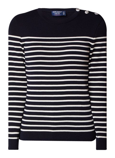 Sasch Kraagloze sweater lichtgrijs gestreept patroon casual uitstraling Mode Sweaters Kraagloze sweaters 