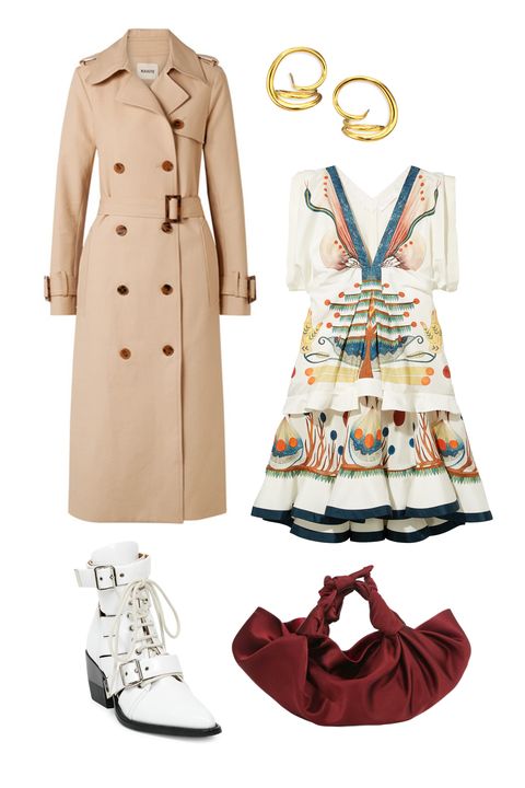 Clothing, White, Trench coat, Coat, Dress, Footwear, Fashion, Outerwear, Overcoat, Beige, 
