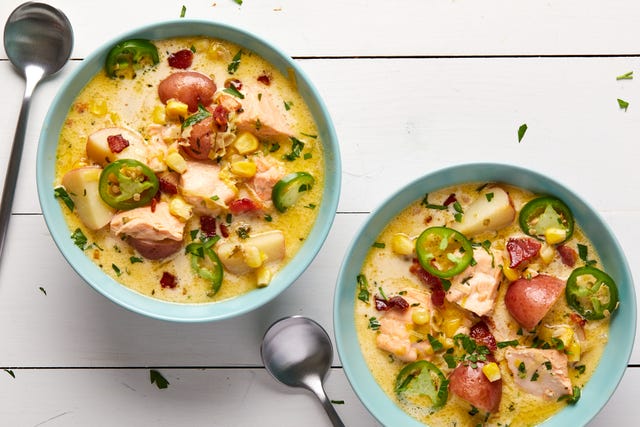 Salmon Chowder two bowls of salmon chowder