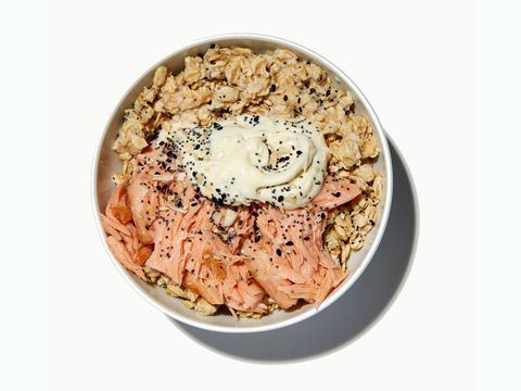 Everything bagel oatmeal with smoked salmon