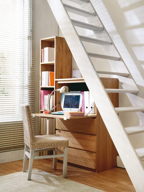 Room, Furniture, Stairs, Shelf, Attic, Interior design, Shelving, Wall, House, Floor, 