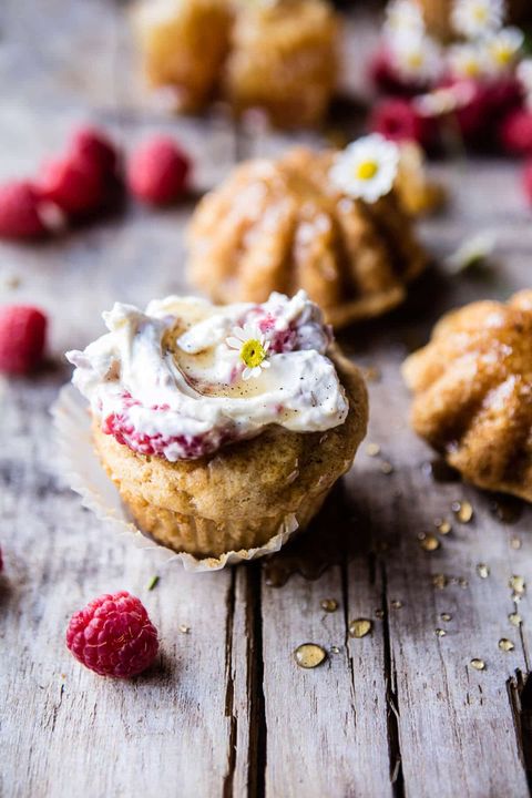 honey cupcakes with raspberries