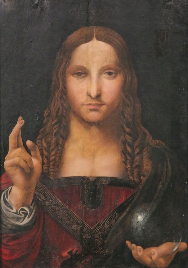 napoli, campania, italy   20171003 salvator mundi, a presumed leonardo da vinci painting found in naples, sparked by the "secrets" of the church of san domenico maggiore and attributed to the tuscan genius, unfortunately lacking absolute certainty about the attribution of the work from the muscettola chapel comes the intense and mysterious christ blessing painted on the table according to the iconography of salvator mundi, drawn from a lost prototype of leonardo, one of which can be considered one of the most faithful editions, dating back to the first decade of the sixteenth century on november 15, 2017, the "salvator mundi", which belonged to dimitri rybolovlev, was auctioned at the famous british auction house christie's for $ 450 million and became the most expensive picture ever sold to the world prior to the auction belonged to a russian magnate who has long lived abroad, dimitri rybolovlev, patron of as monaco the work, walnut oil measuring 657 × 457 cm, depicts the image of jesus christ blessing, holding a transparent globe in his hand photo by roberta basilekontrolab lightrocket via getty images
