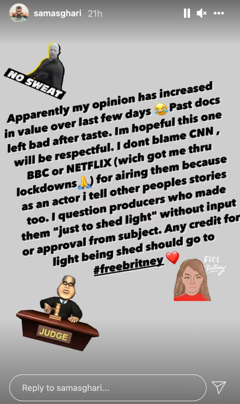 sam asghari britney doc response ig story