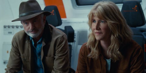 laura dern as dr ellie sattler, sam neill as dr alan grant, jurassic world dominion