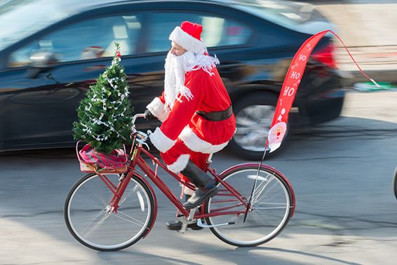 santa riding a bike