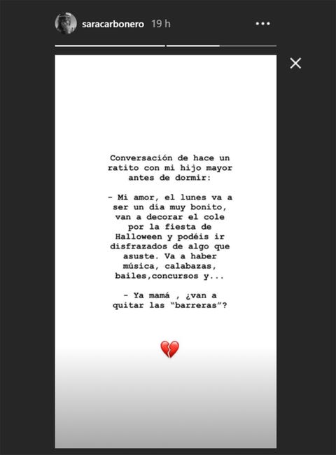 pantallazo del instagram de sara carbonero donde comparte la reflexión de su hijo