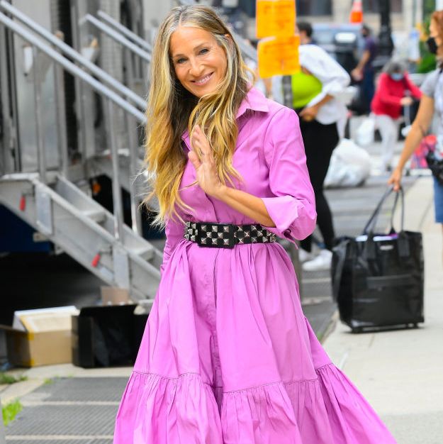 new york, ny   july 19  sarah jessica parker seen on the set of and just like that the follow up series to sex and the city in noh on july 19, 2021 in new york city  photo by raymond hallgc images