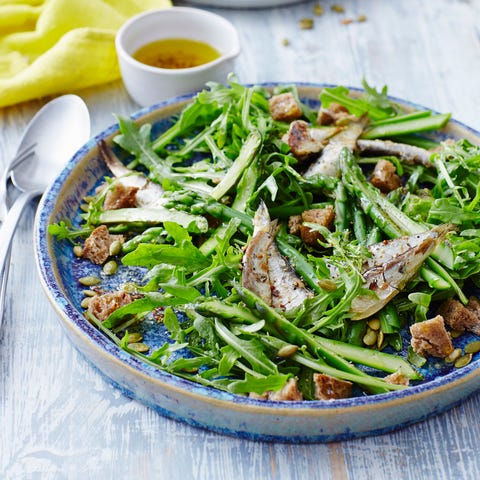 Sardine, asparagus and crouton salad