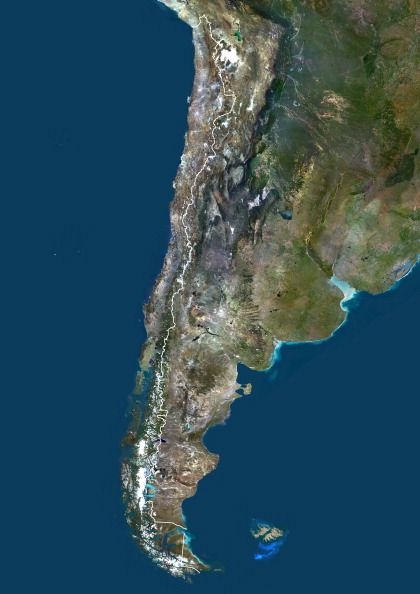 chile, south america, true colour satellite image with border