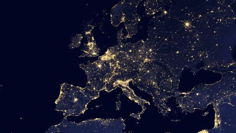 satellite view of city lights in several european and nordic cities
