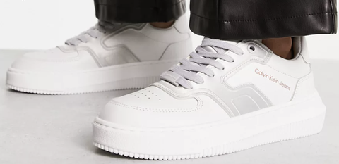 white lace-up sneakers with thick cup sole