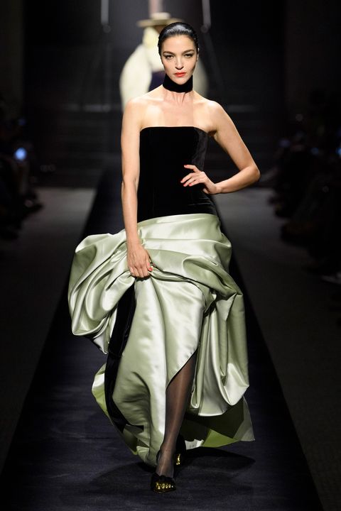 black and celadon gown from schiaparelli fall 2022 couture