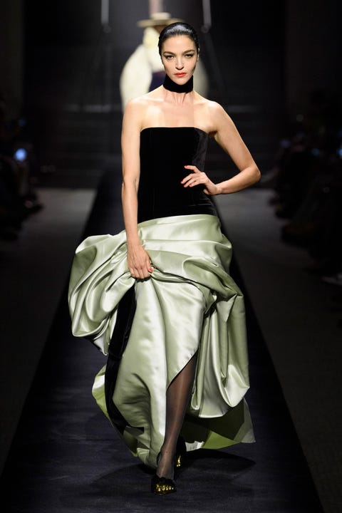 Black and celadon gown from schiaparelli fall 2022 couture