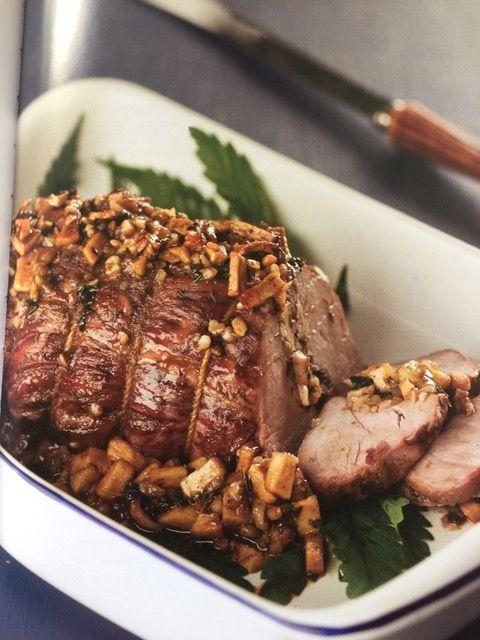Durrah’s smoked apple-glazed roast pork loin has a walnut and cannabis-leaf stuffing. Courtesy of Simply Pure