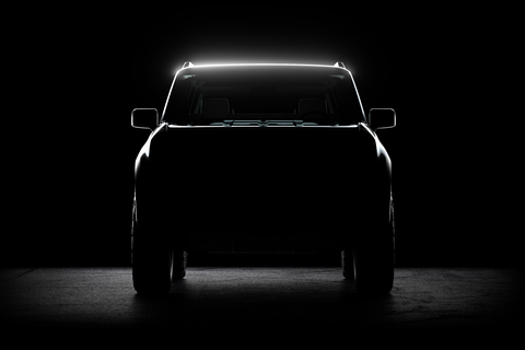 teaser image of scout electric suv from the front
