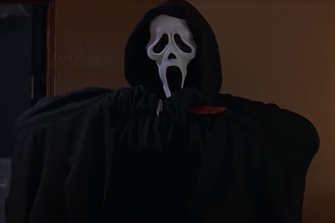 ghost face wiping his knife screaming