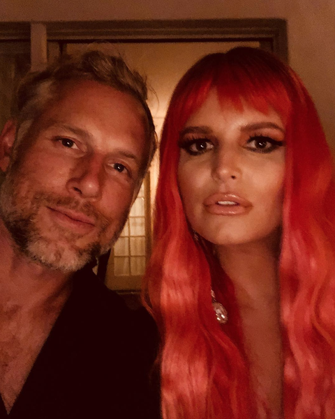 Jessica Simpson With Red Hair And Bangs Looks Completely