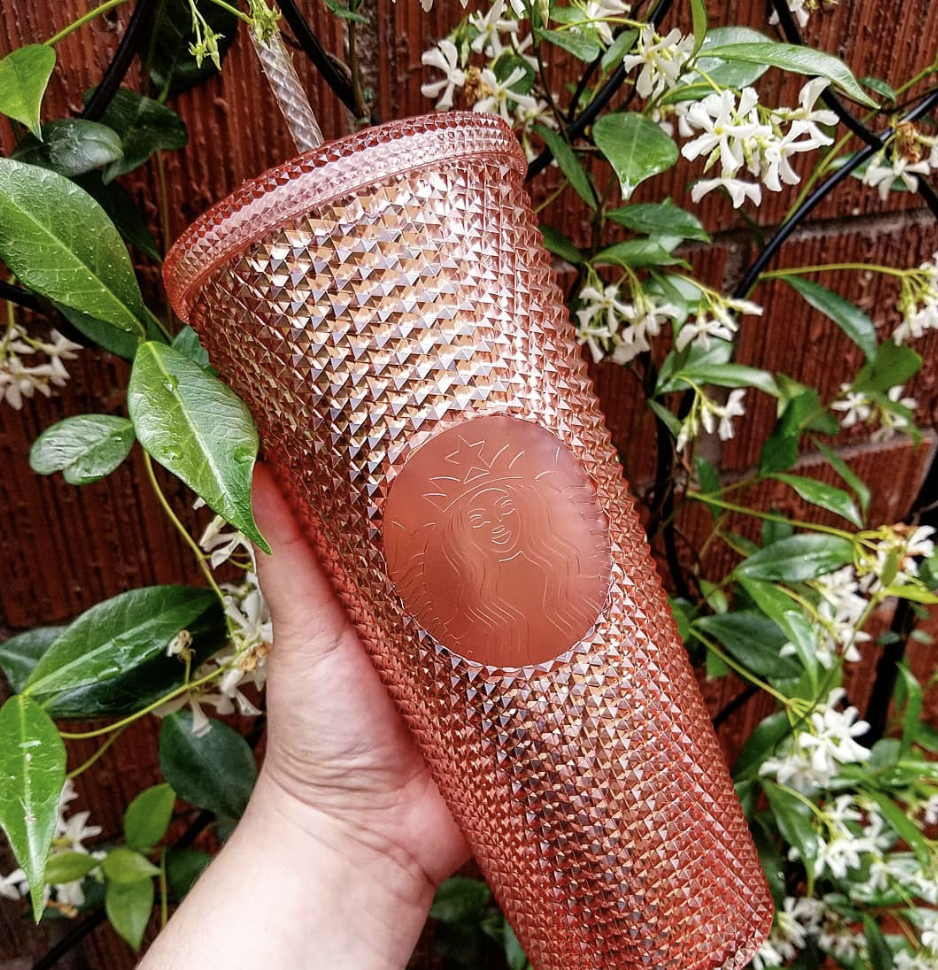 Starbucks 2017 Geometric Light Pink & Rose Gold Venti Reusable Cold 24 oz  Cup