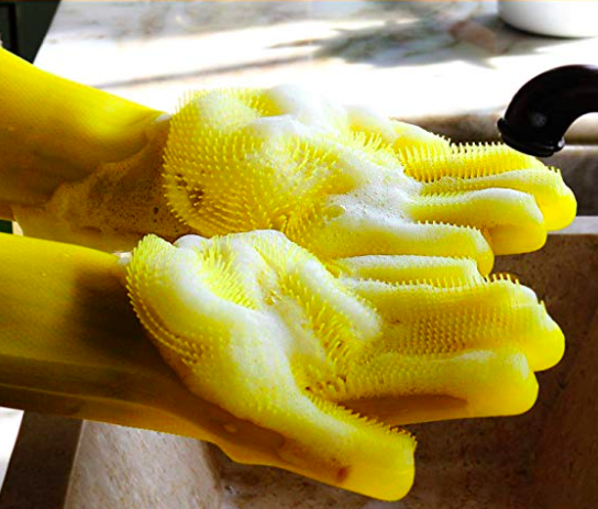 Reusable Silicone Dishwashing Gloves Pair of Rubber Scrubbing Gloves for Dishes 