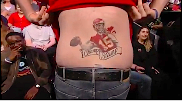 Patrick Mahomes Signed a Fan's 'Champ Stamp' Tattoo on Kimmel