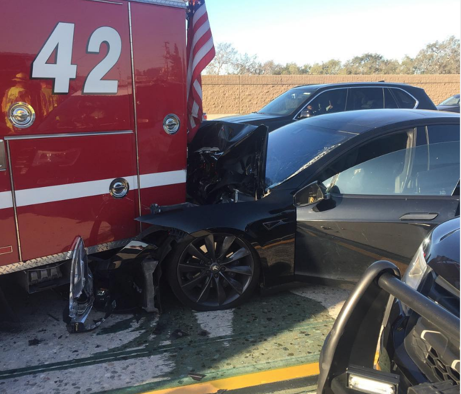 Tesla Driver Was On Autopilot Eating A Bagel And Hit A Fire Truck