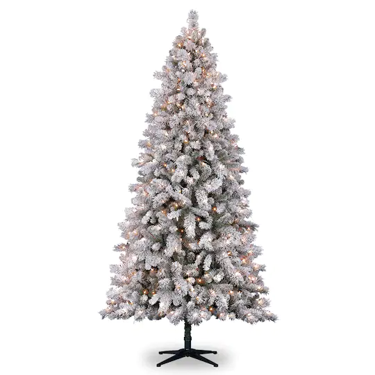 snow-flocked fake christmas tree