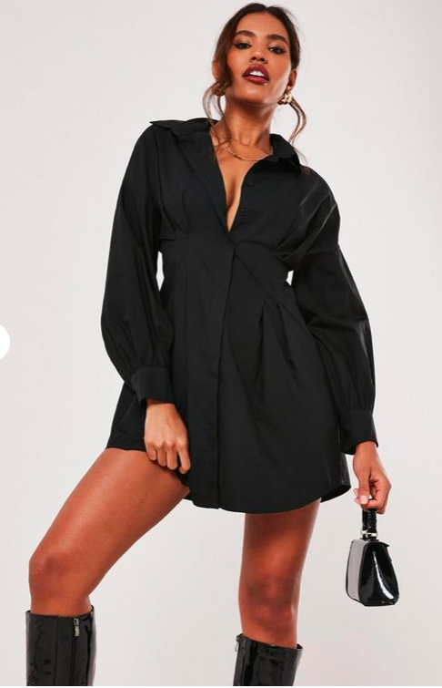 black plunge knot detail shirt dress